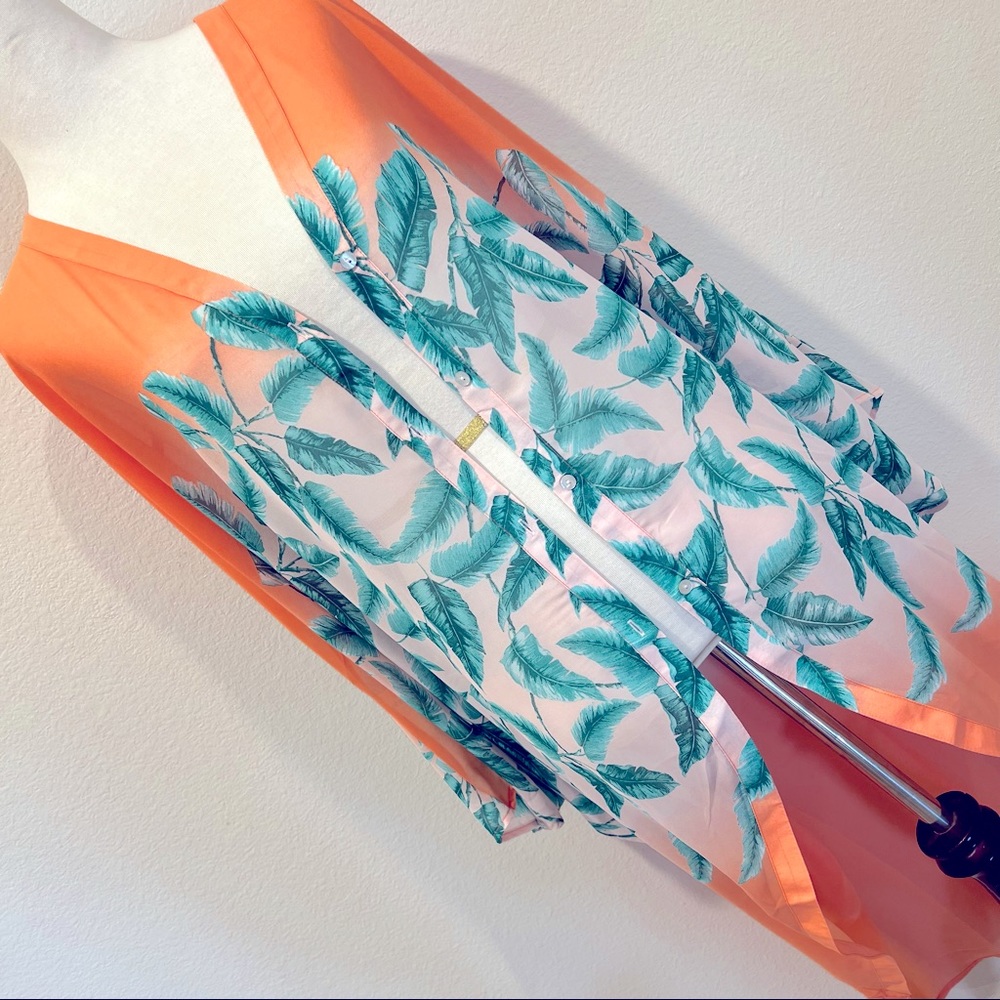 Forever 21 Peach Leaf Print Long Sheer Kimono 🧡 - NWT